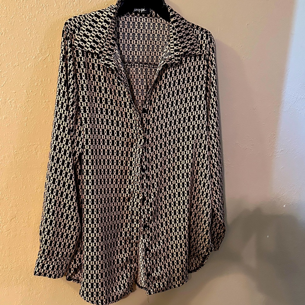 Nasty Gal Black and Cream Chain Pattern Shirt